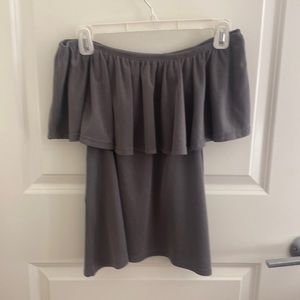 Standard. Medium. Off the shoulder layer top. Grey.